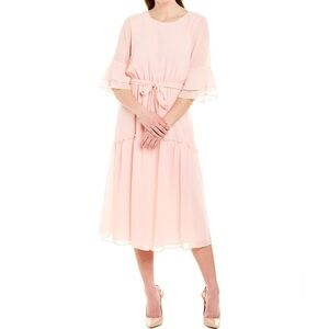 NWOT Anne Klein Women’s Bell Sleeve Tiered Blush Pink Midi Dress